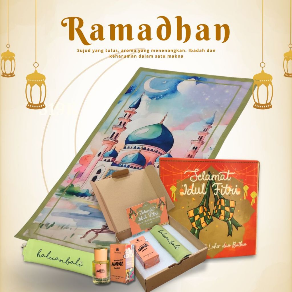 Hampers Ramadhan HaluanBali – Sajadah Premium + Parfum HAYAL 30ml | Gift Idul Fitri Eksklusif