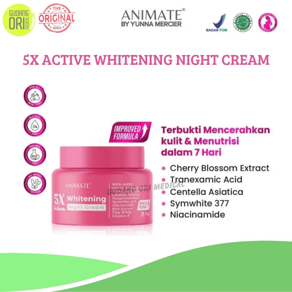 Animate Whitening Night Cream Original Cream Pemutih Wajah Glowing | ANIMATE