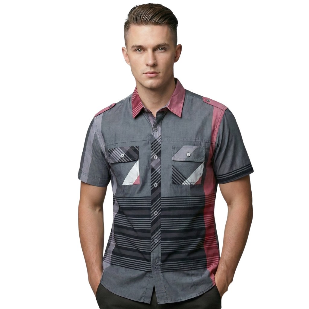 Kemeja Pria Lengan Pendek Motif Original Premium Pakaian Branded Sisa Ekspor