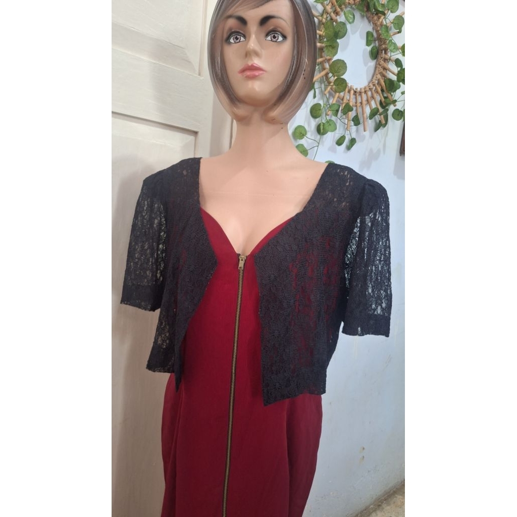 dress span maroon jumbo mix brukat hitam size dewasa
