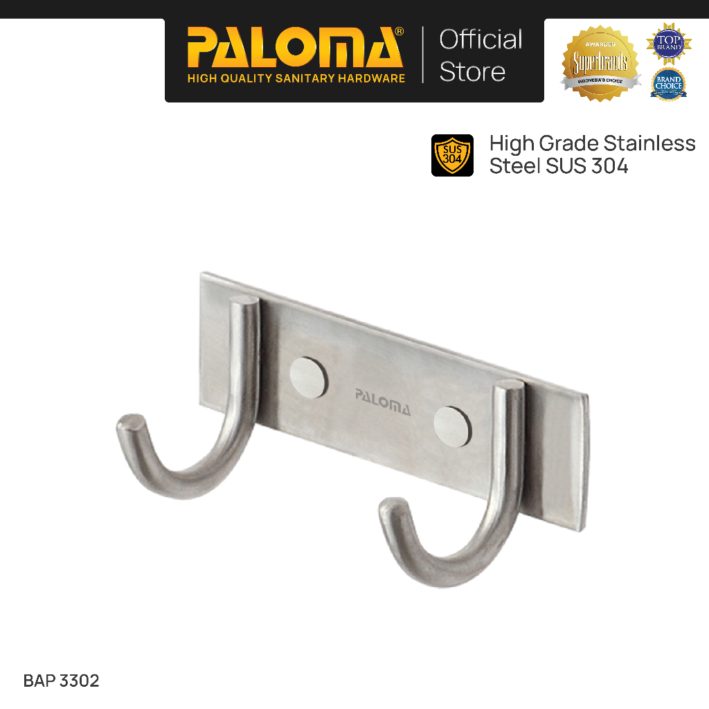 PALOMA BAP 3302 Kapstok Gantungan Handuk Baju Robe Hook Rak Hanger 2 Kait Wall Dinding Kamar Mandi B