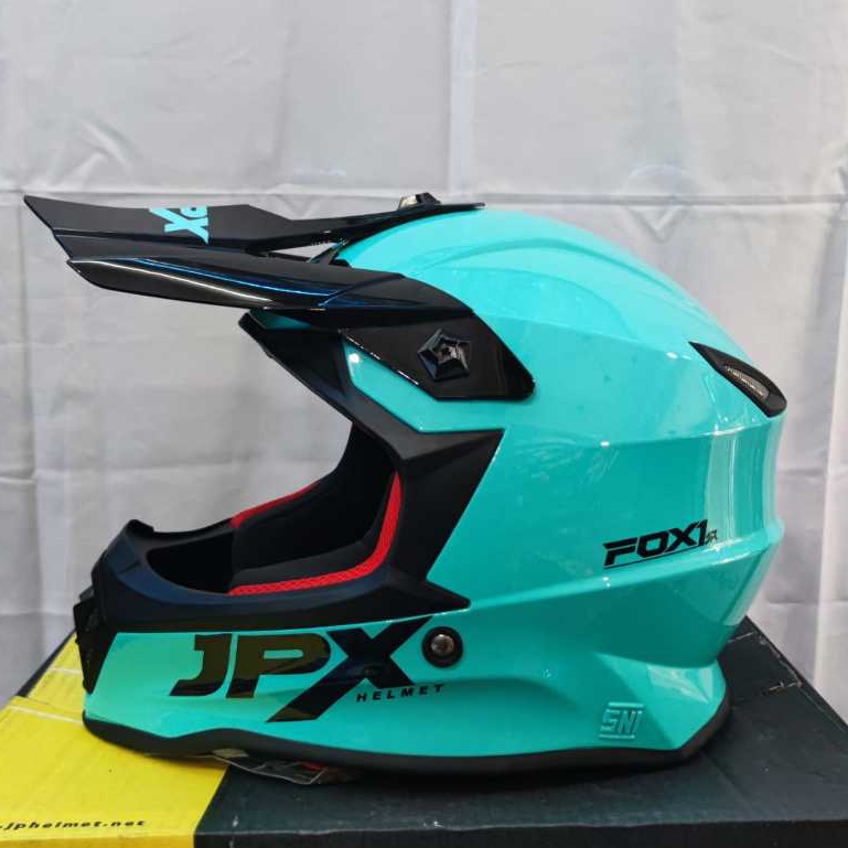 HELM JPX FOX 1 SOLID SKY BLUE HELM CROSS JUNIOR TRAIL SNI DOT JPX CROSS ANAK