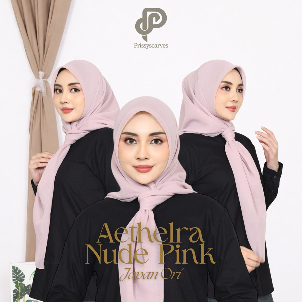 Prissy Scarves - Aethelra Nude Pink Kerudung Polos Jilbab Segi Empat Japan Ori Hijab Daily