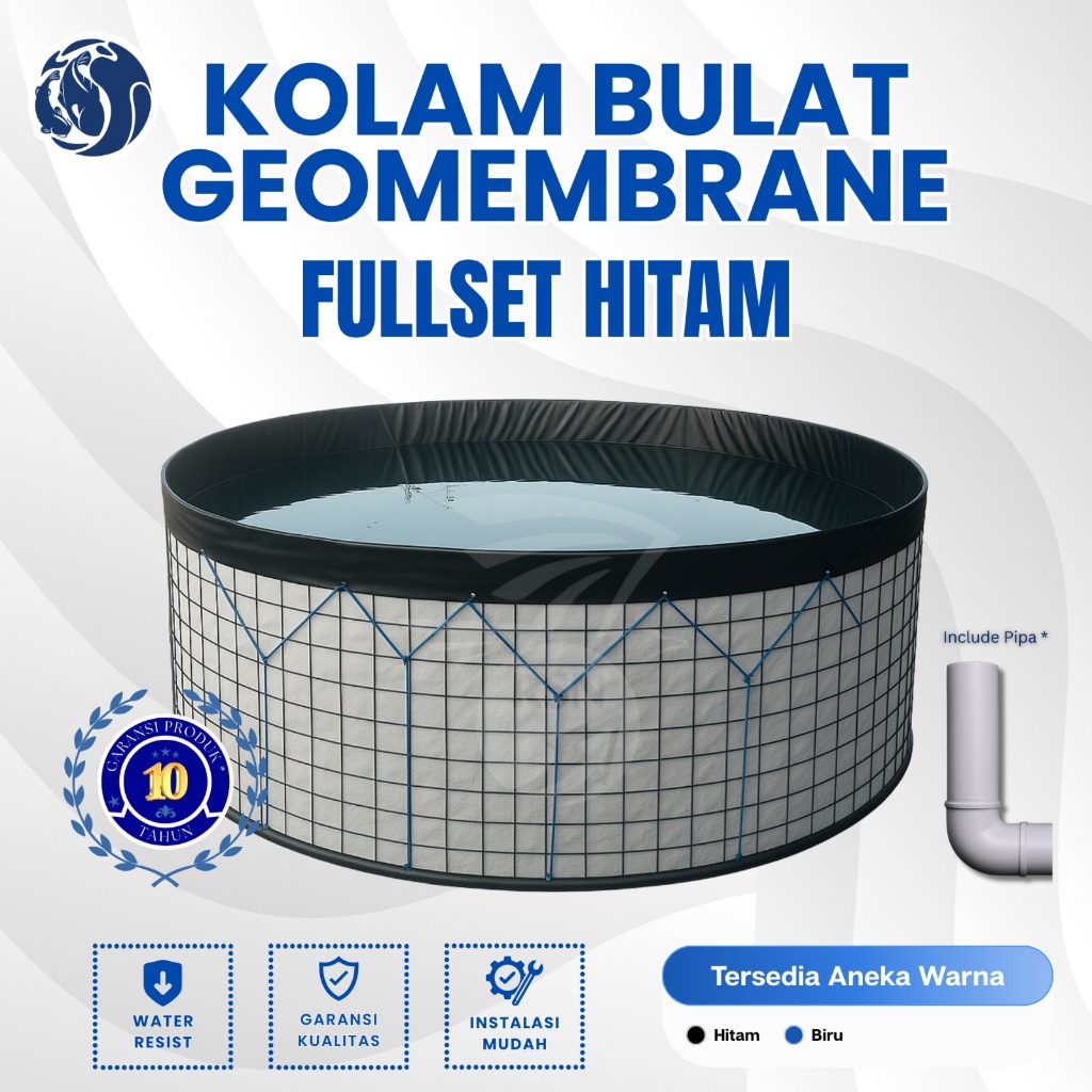 KOLAM BULAT Bahan GEOMEMBRANE 500 Micron Full Set Besi Wiremesh