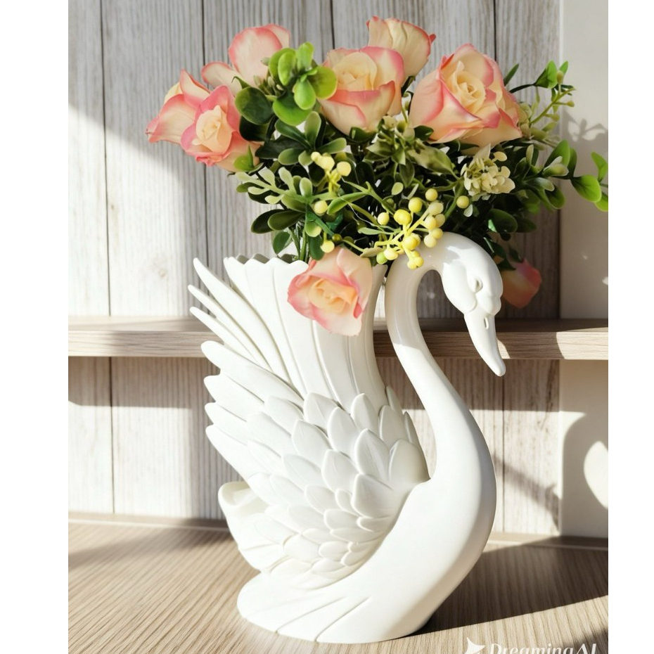 Vas Bunga Angsa Putih Unik | Vas Bunga Dekorasi Aesthetic | Pajangan Meja Ruang Tamu | Vas Bunga Min