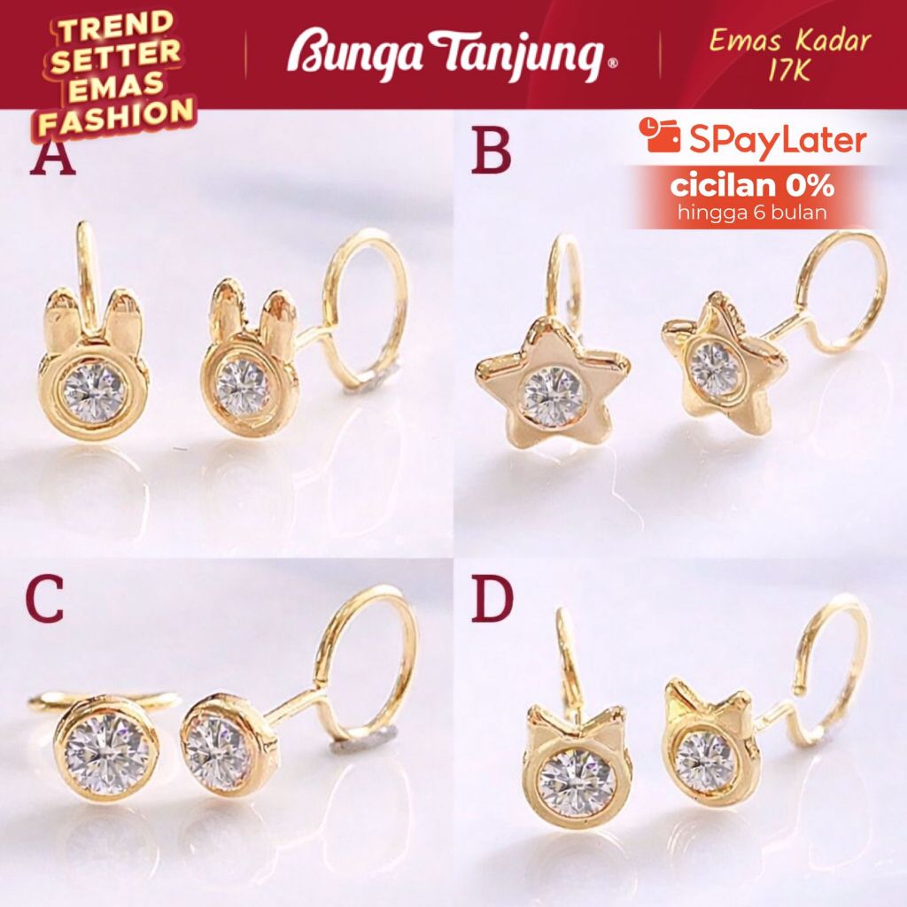 ANTING TAUGE TOGE YELLOW GOLD - EMAS 17K - BUNGA TANJUNG GOLD