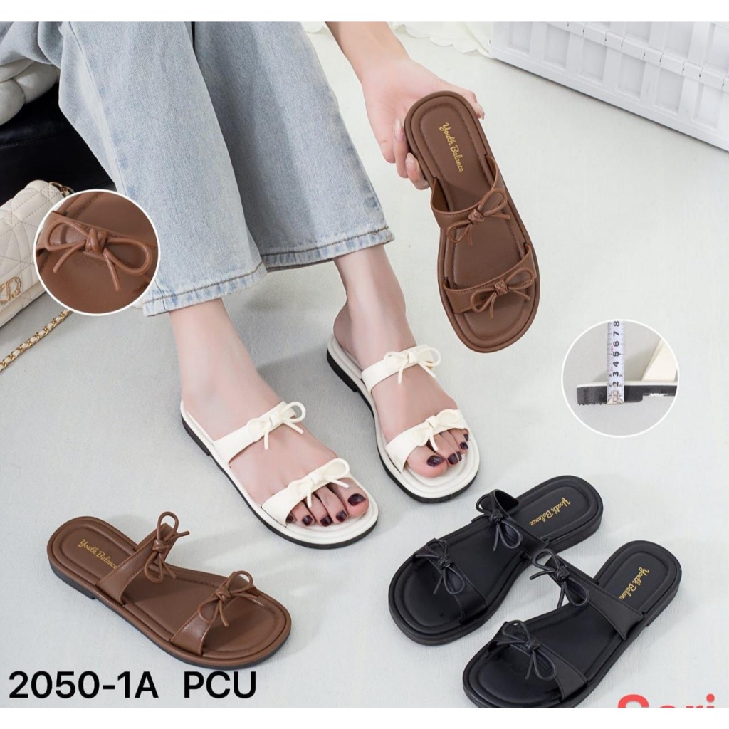 Sandal Flat Teplek Wanita Jelly Motif Pita Ban2 Jelly Empuk