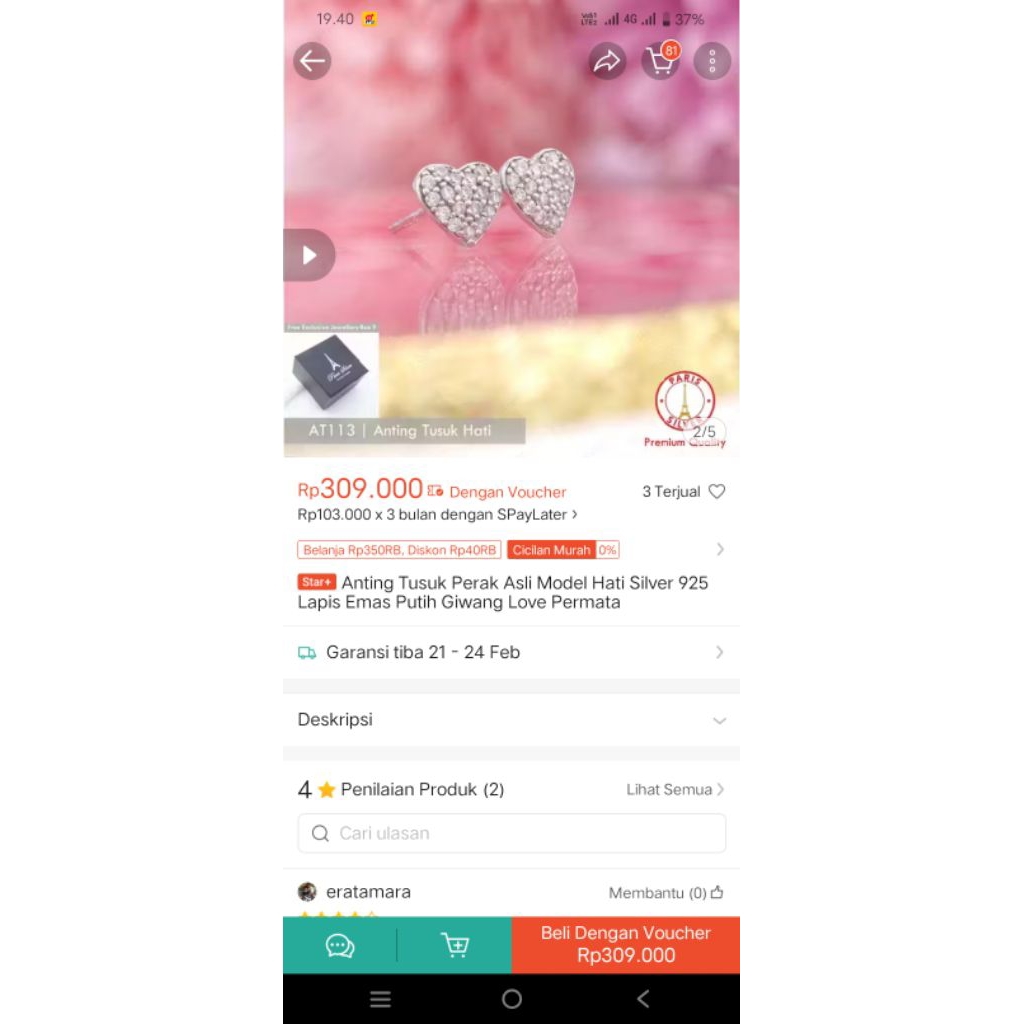 preloved anting perak asli 925 love