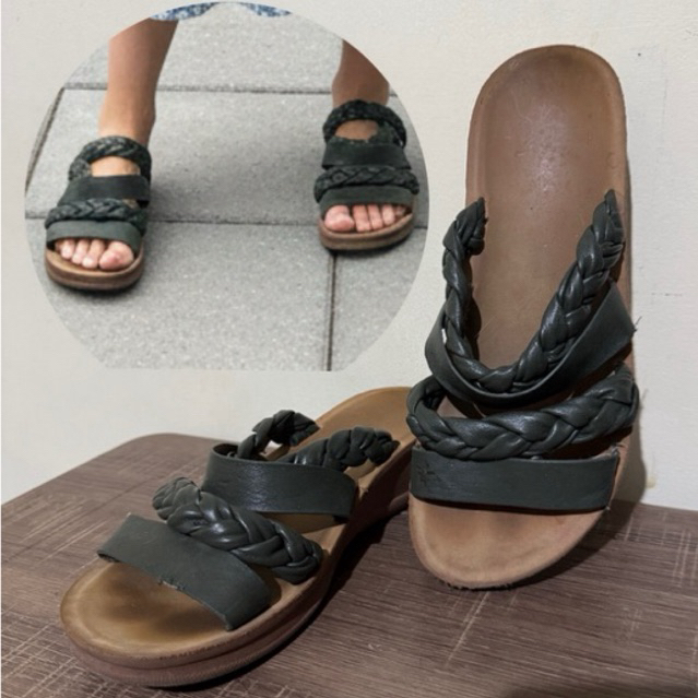 St.Yves Wedges Sandal Wanita Branded Size 38 Warna Green Army Hijau Tua Lumut Khaki Bali Instant Den