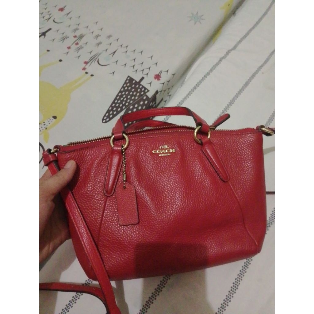 tas coach mini Kelsey warna merah cabe