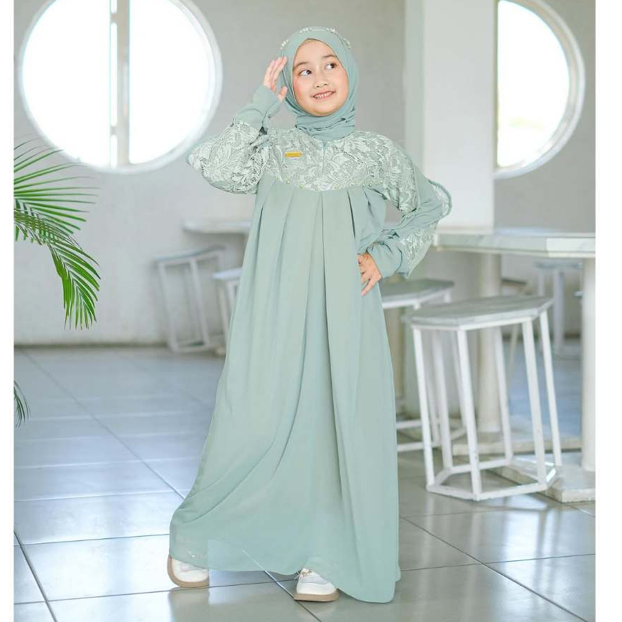 Gamis Anak Lebaran Terbaru 2026 Model Polos Kombinasi Gaun Anak Perempuan Usia 5-12 Tahun Dress Crin