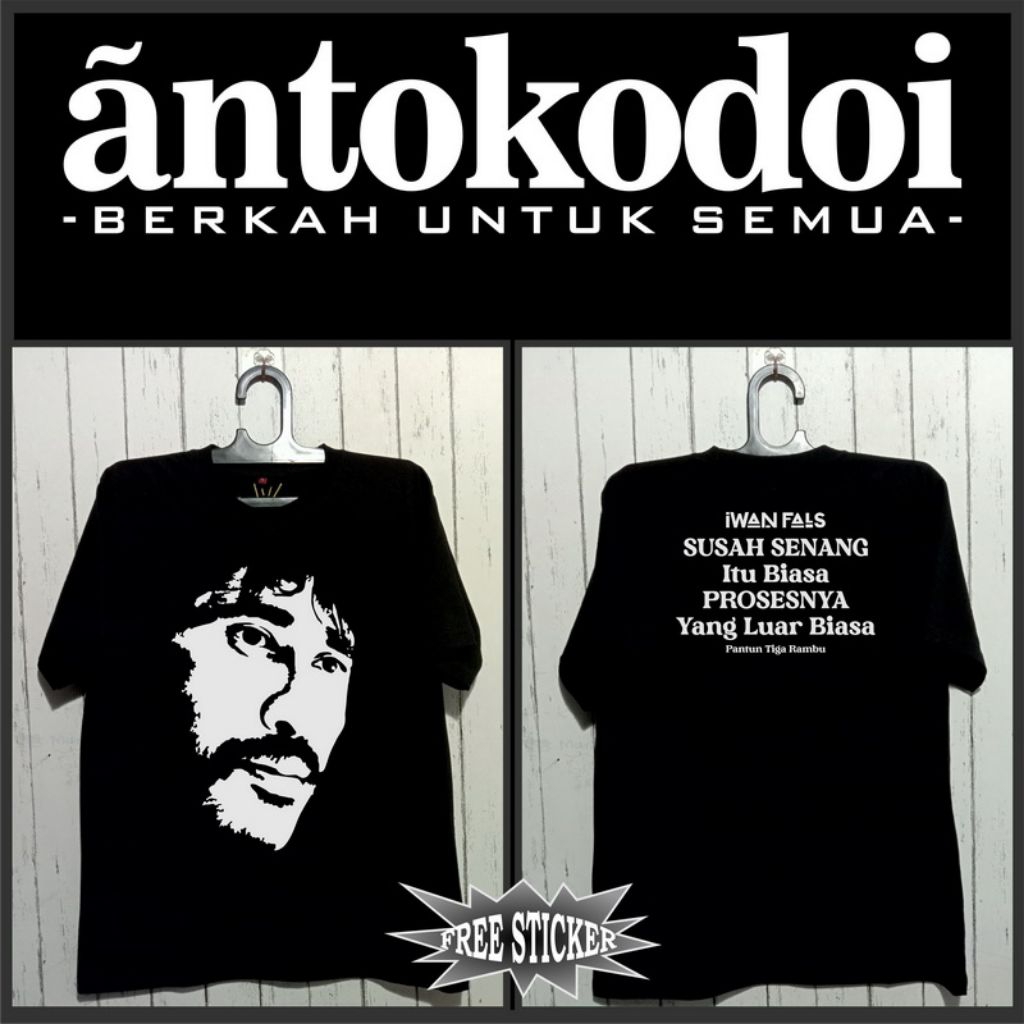 KAOS IWAN FALS/PANTUN 3 RAMBU/SABLON MANUAL/SABLON RUBBER/KAOS HITAM