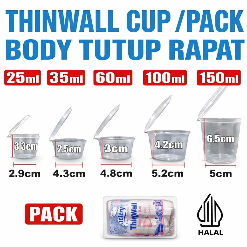 Thinwall Cup PP Tebal 7.2gr Rapat 25ml 35ml 60ml 100ml 150ml Victory Pack Saus Sambel Puding Jelly