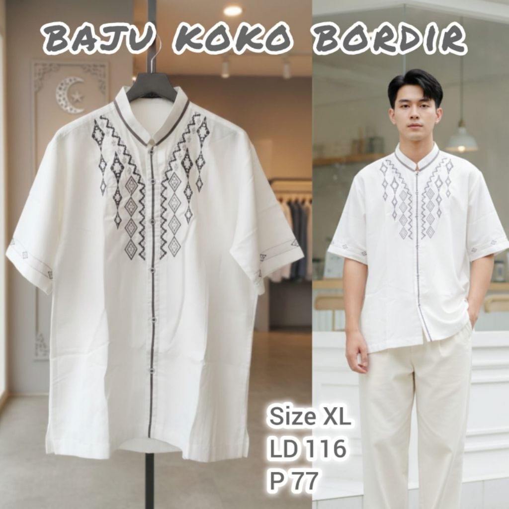 Baju Koko Bordir Pria Dewasa warna putih merk ZAHDAFA