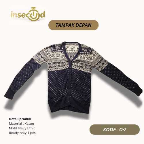 [Second] Cardigan Wanita Motif Navy Etnic