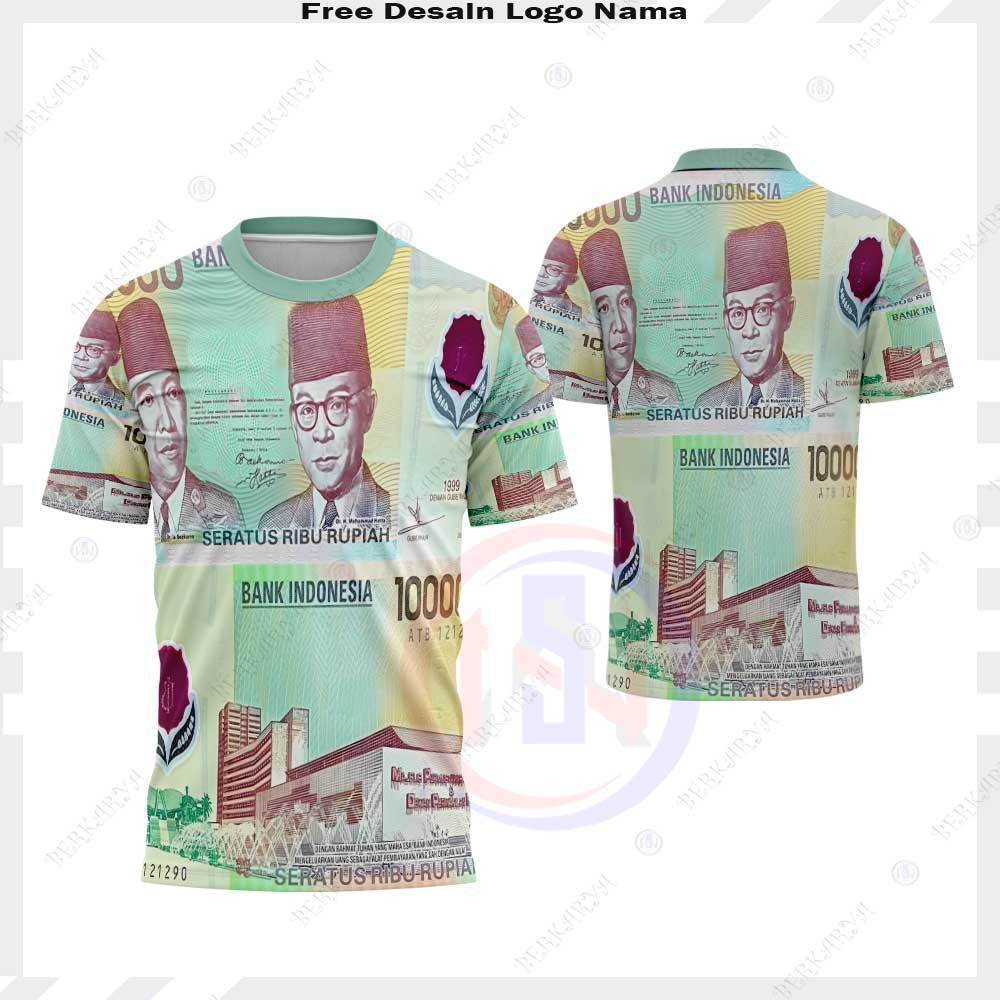 Baju Kaos Jersey Uang Seratus Ribu Jadul / Kaos Uang Fullprint / Baju Uang 100 Ribu Jadul