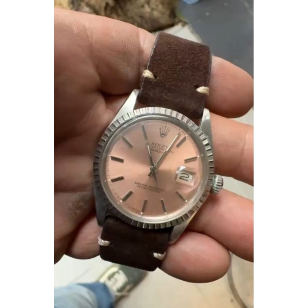 Rolex Datejust 36mm Vintage Pink Dial | Jam Tangan Pria Bekas Strap Kulit Coklat