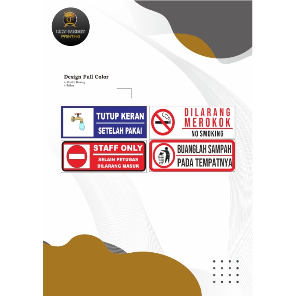 Papan nama akrilik / sign akrilik / dilarang merokok / dilarang buang sampah / dilarang jongkok toil