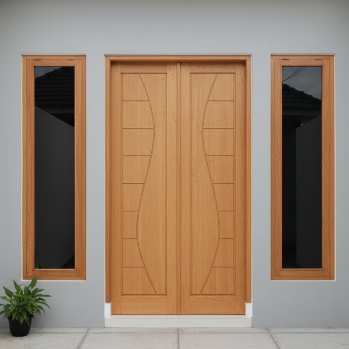 Set Kusen Pintu Utama Minimalis + Daun Pintu + Jendela Kanan Kiri
