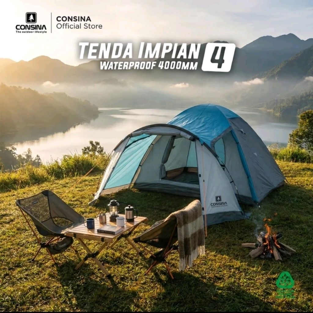 TENDA CAMPING IMPIAN CONSINA KAPASITAS 4 PERSON DOUBLE LAYER WATERPROOF OUTDOOR