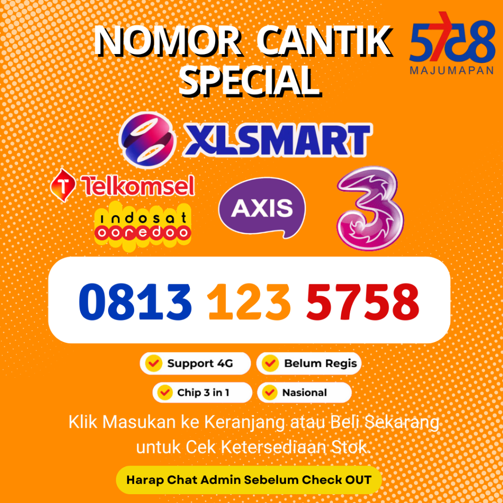 Nomor Cantik Special Seri MAJU MAPAN - Perdana Cantik Seri 5758 SEGEL- Bonus Kuota Hingga 3GB