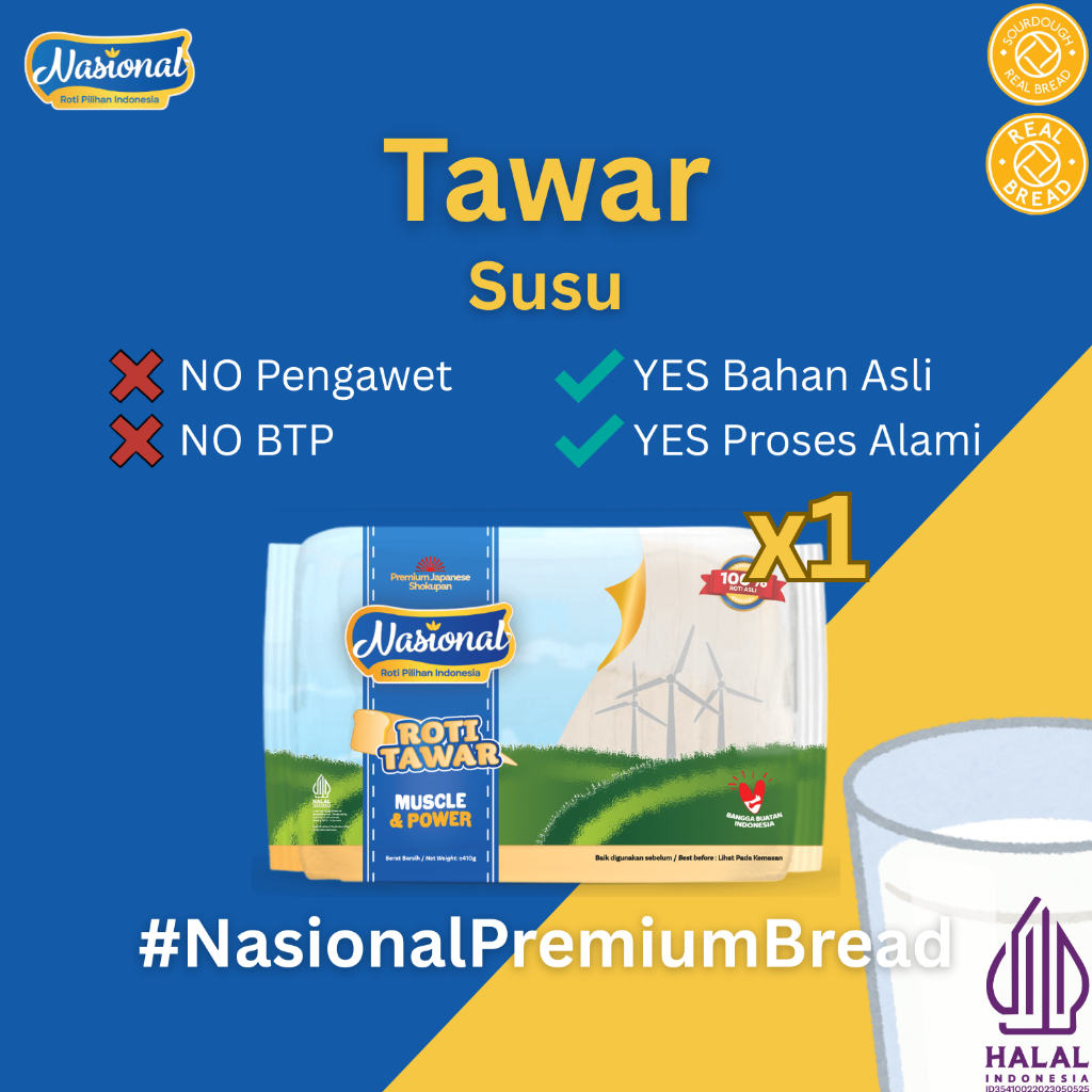 NASIONAL Roti Tawar Susu (Halal Tanpa Pengawet)(Butter Susu)(Premium Sehat)(Empuk Lembut)