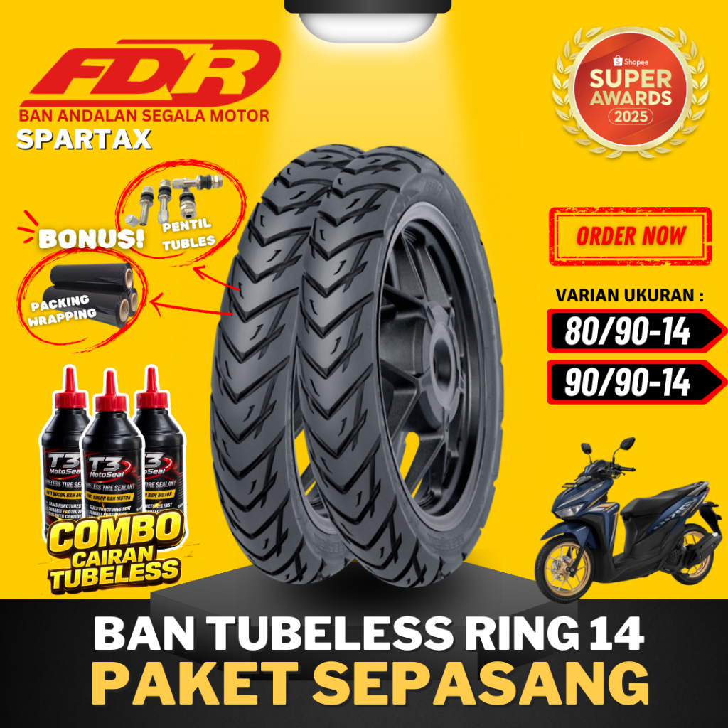 [SEPASANG MURAH] BAN FDR SPARTAX TUBELESS RING 14 ( 80/90-14 & 90/90-14 ) / BAN FDR TUBELESS RING 14