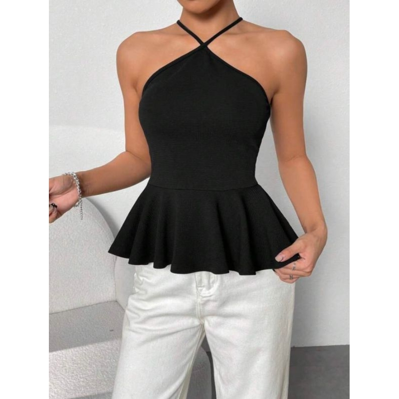 FYF_A0600 - Halter Neck Top with Ruffle Trim
