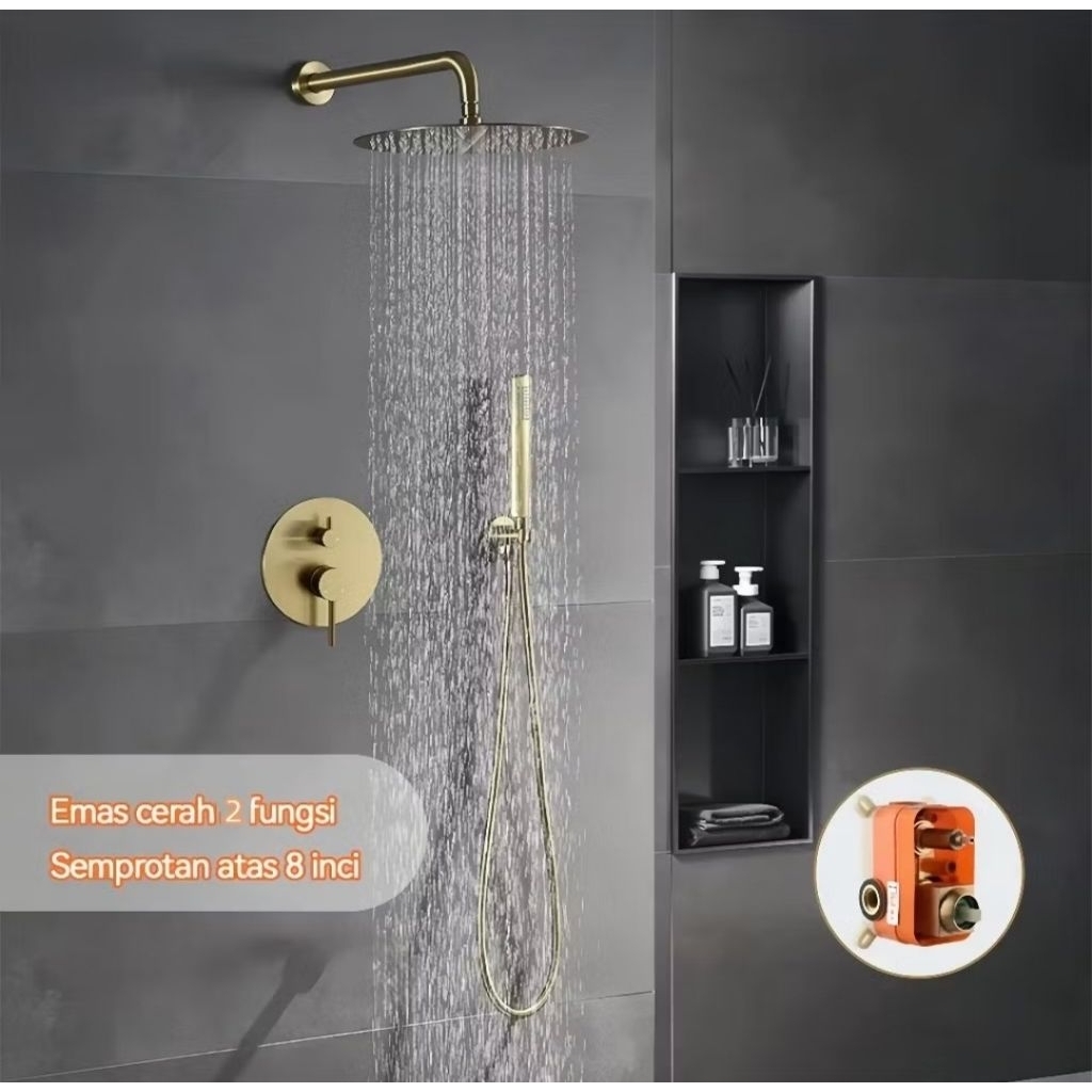 KRAN TANAM 2 FUNGSI BULAT EMAS MIXER/STOP KRAN TANAM BULAT SHOWER MIXER EMAS P/D