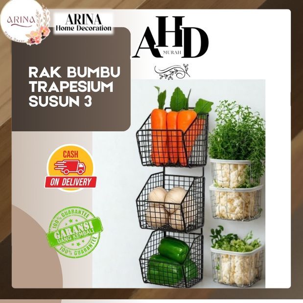 BESTPROMO Rak Bumbu Tempel Dinding / keranjang Trapesium susun 3