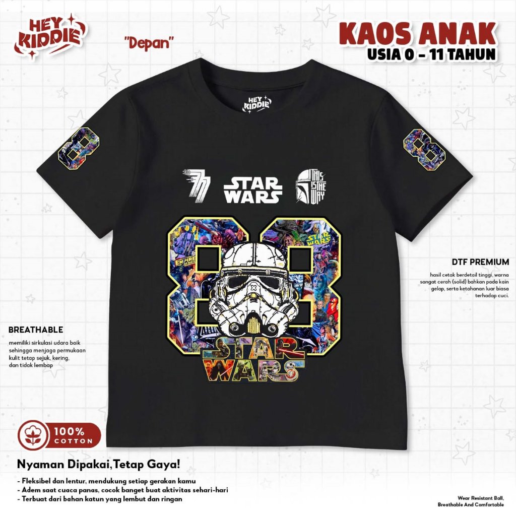 HEYKIDDIE - Kaos Baju Anak Star Wars Stormhead I Atasan Kids Tshirt 0-11 Tahun Laki-Laki Perempuan -