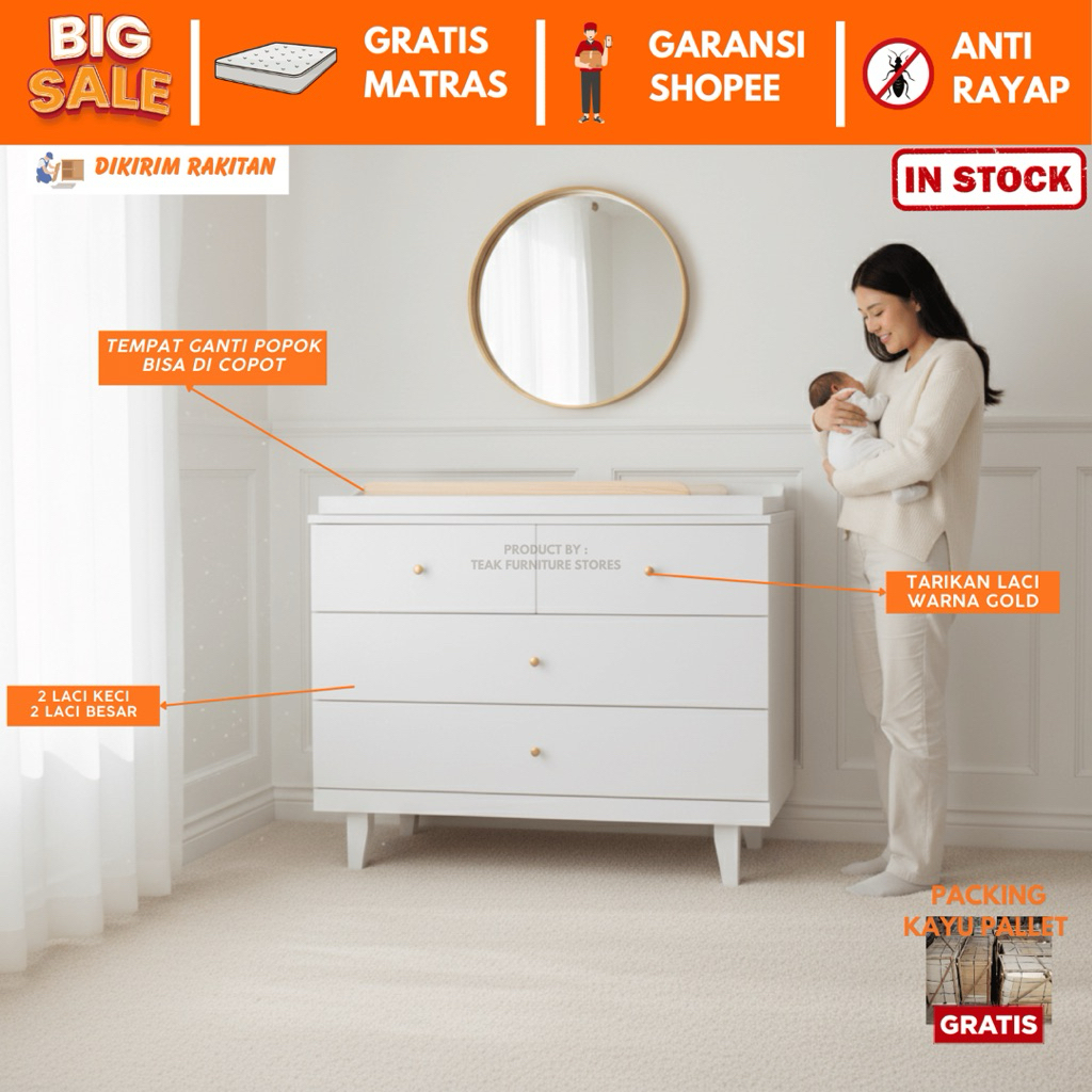 Delsaf Baby Tafel, Baby Tafel Kiara, Meja Ganti Popok, Lemari Laci Bayi, Furniture Kamar Bayi