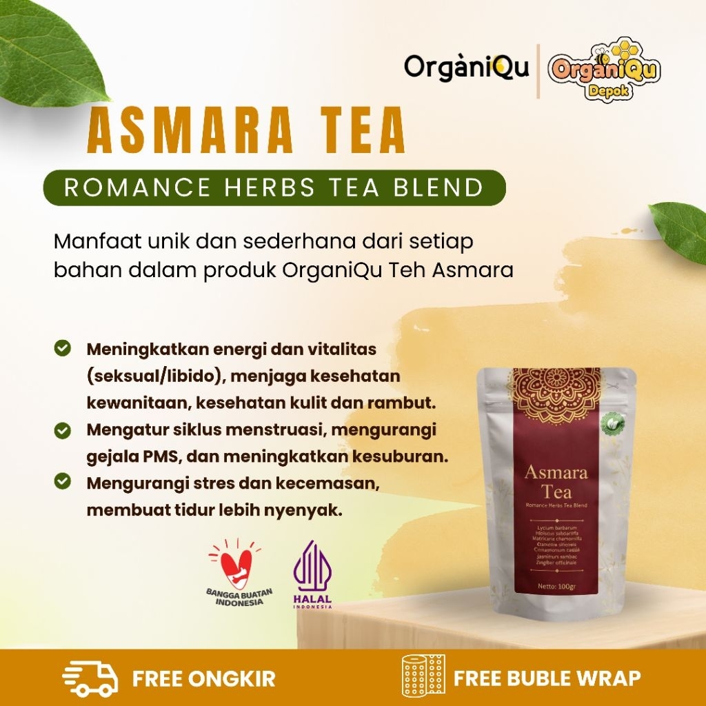ORGANIQU Asmara Teh organik asmara tea herbal jamu untuk kesehatan wanita dan pria halal PIRT