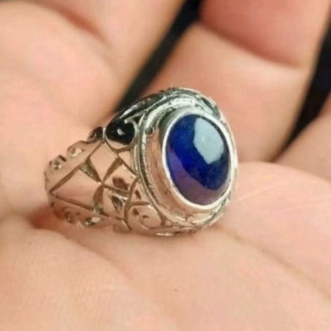 Cincin batu blue safir Batu permata asli natural