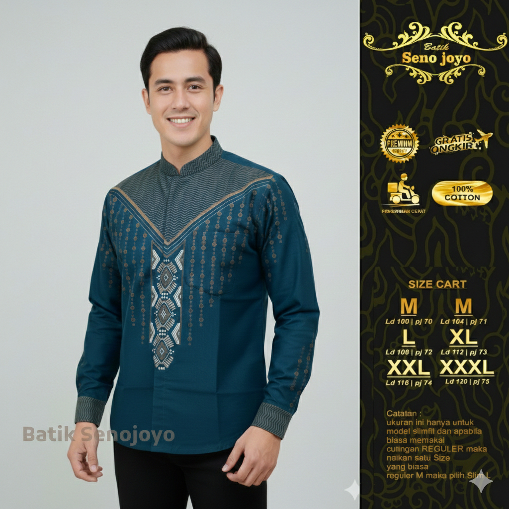Batik Pria Koko Zaydan Hijau Teal Terbaru Kemeja Batik Koko Pria Atasan Koko Lebaran  Batik Koko Pri