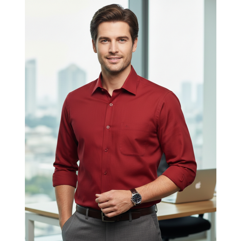 Kemeja Merah 100% Full Katun Adem Lengan Panjang ARROW Original Reguler | ARR 25 | Adem Lembut