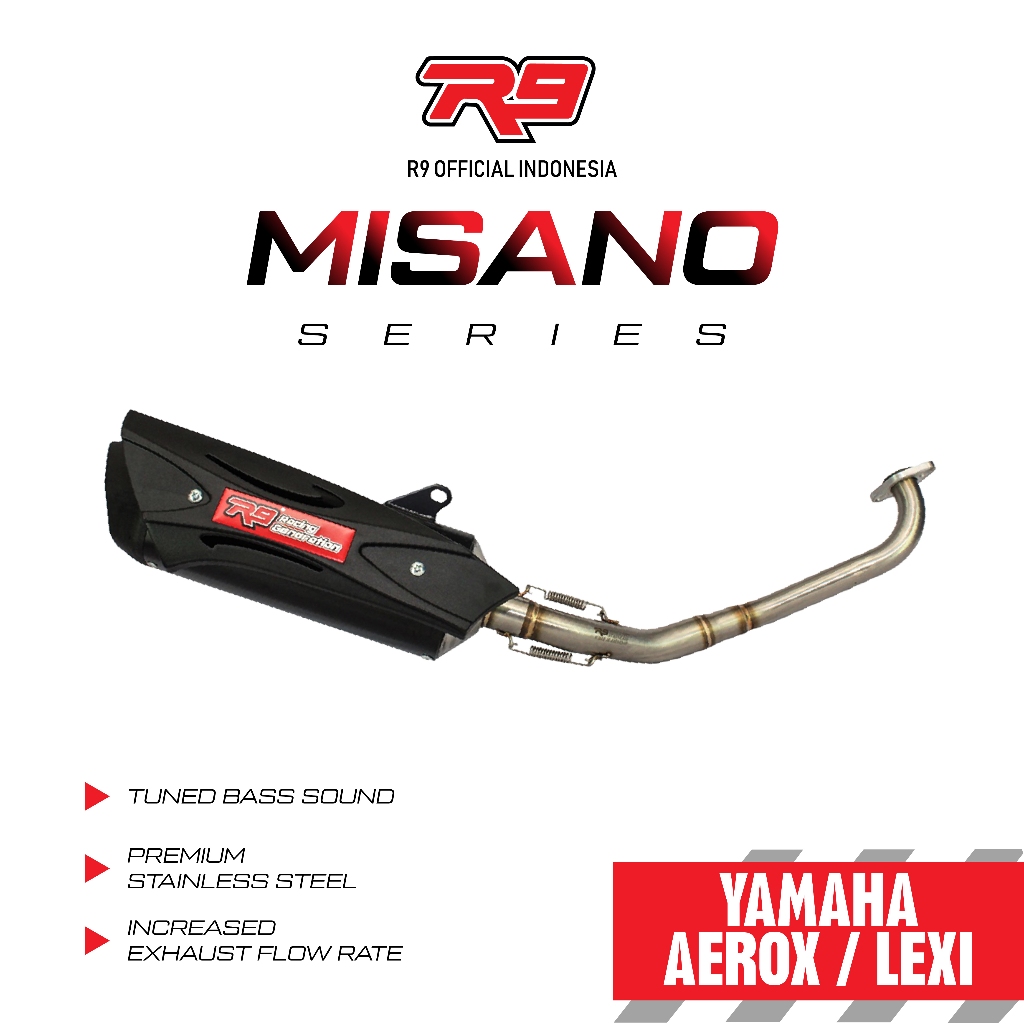 R9 - KNALPOT MISANO AEROX / LEXY ( 2018 ) ( STAINLESS / BLACK )