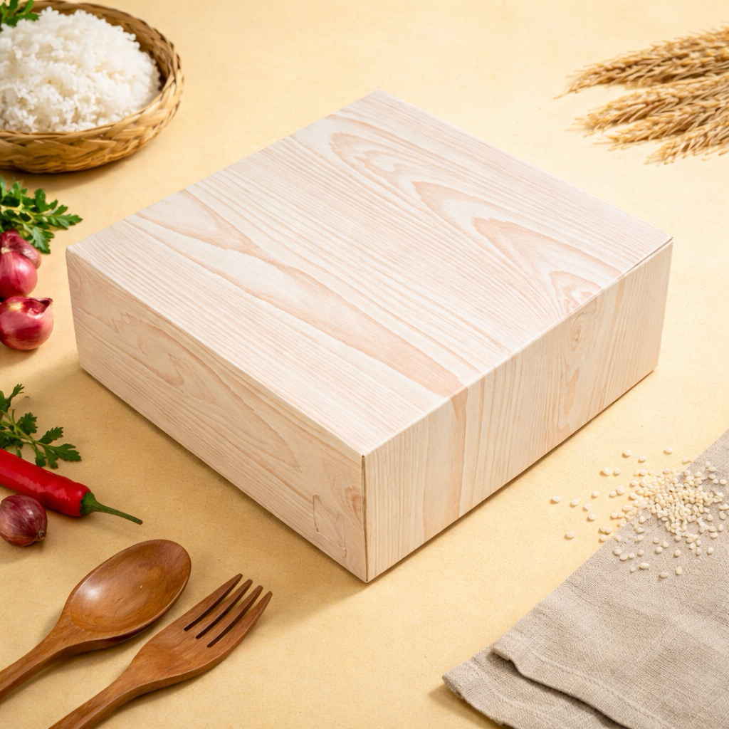 DUS NASI MOTIF SERAT KAYU | DUS NASI HAJATAN AQIQAH CATERING | DUS NASI AESTETIC KEKINIAN