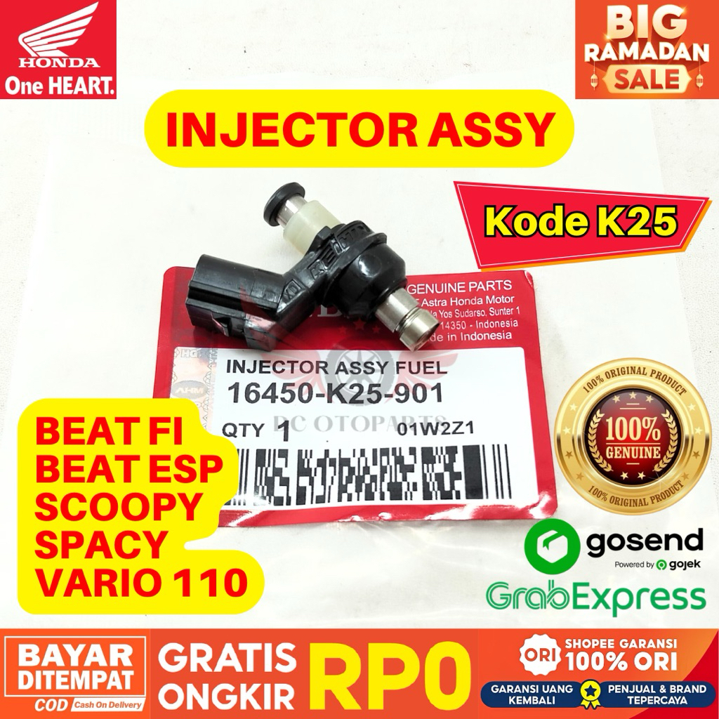 K25 INJECTOR ASSY BEAT FI ORIGINAL AHM HONDA, INJECTOR ASSY BEAT ESP GARANSI RESMI, INJECTOR SCOOPY,
