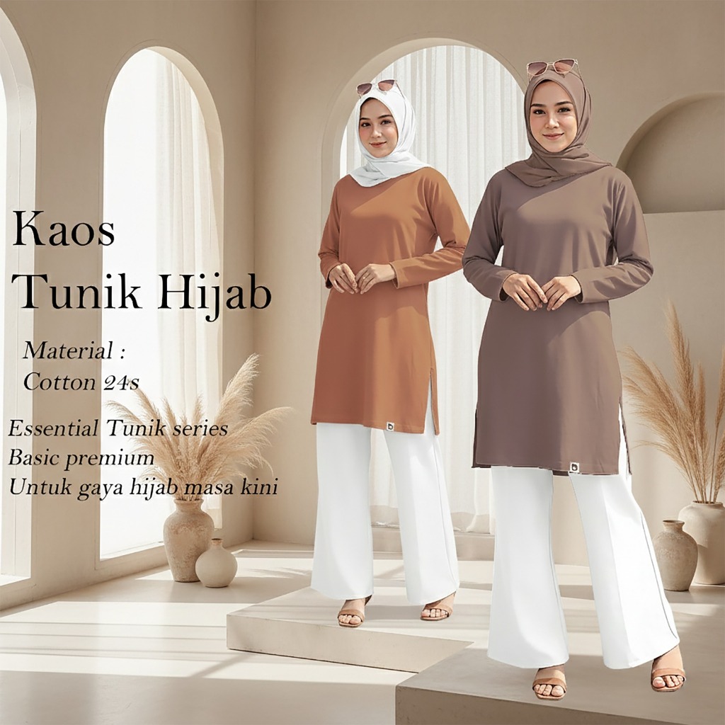 GAZKEN Tunik Kaos Pakaian Wanita Lengan Panjang Bahan Katun 24s Small–Big Size