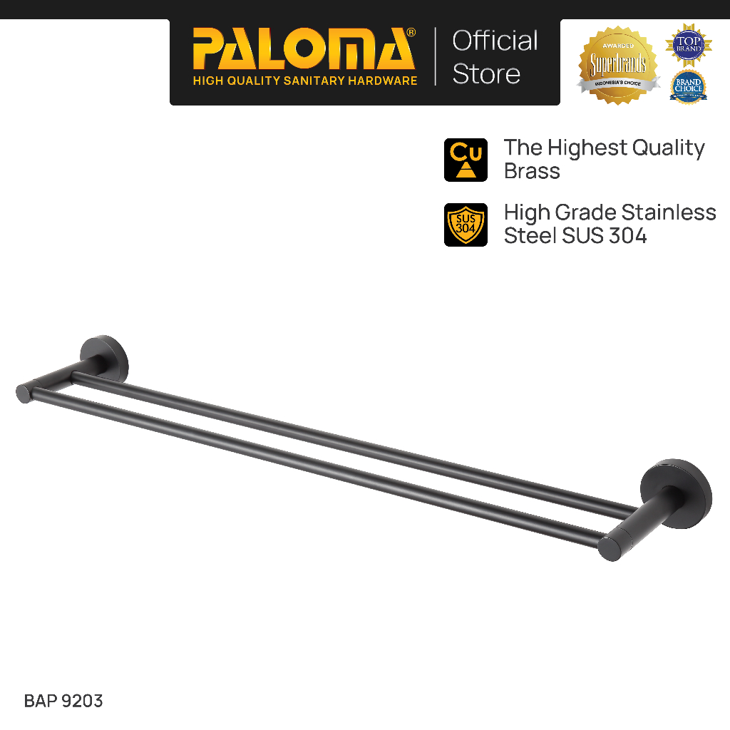 PALOMA BAP 9203 ak Handuk Baju Gantungan Hanger Dinding Kamar Mandi Brass Kuningan Black Hitam