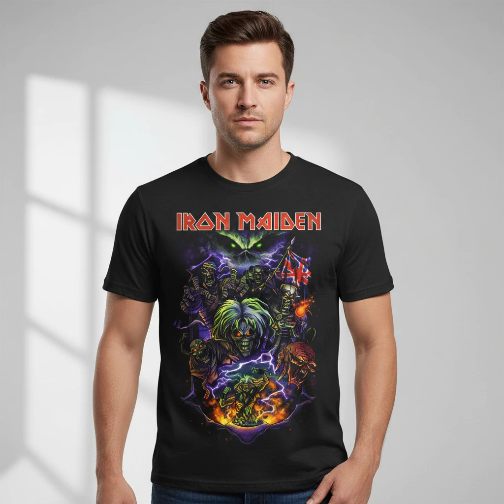 Iron Maiden Tshirt Musik Metal Oversize Pria Wanita Kaos Jumbo Unisex Hitam Azdha