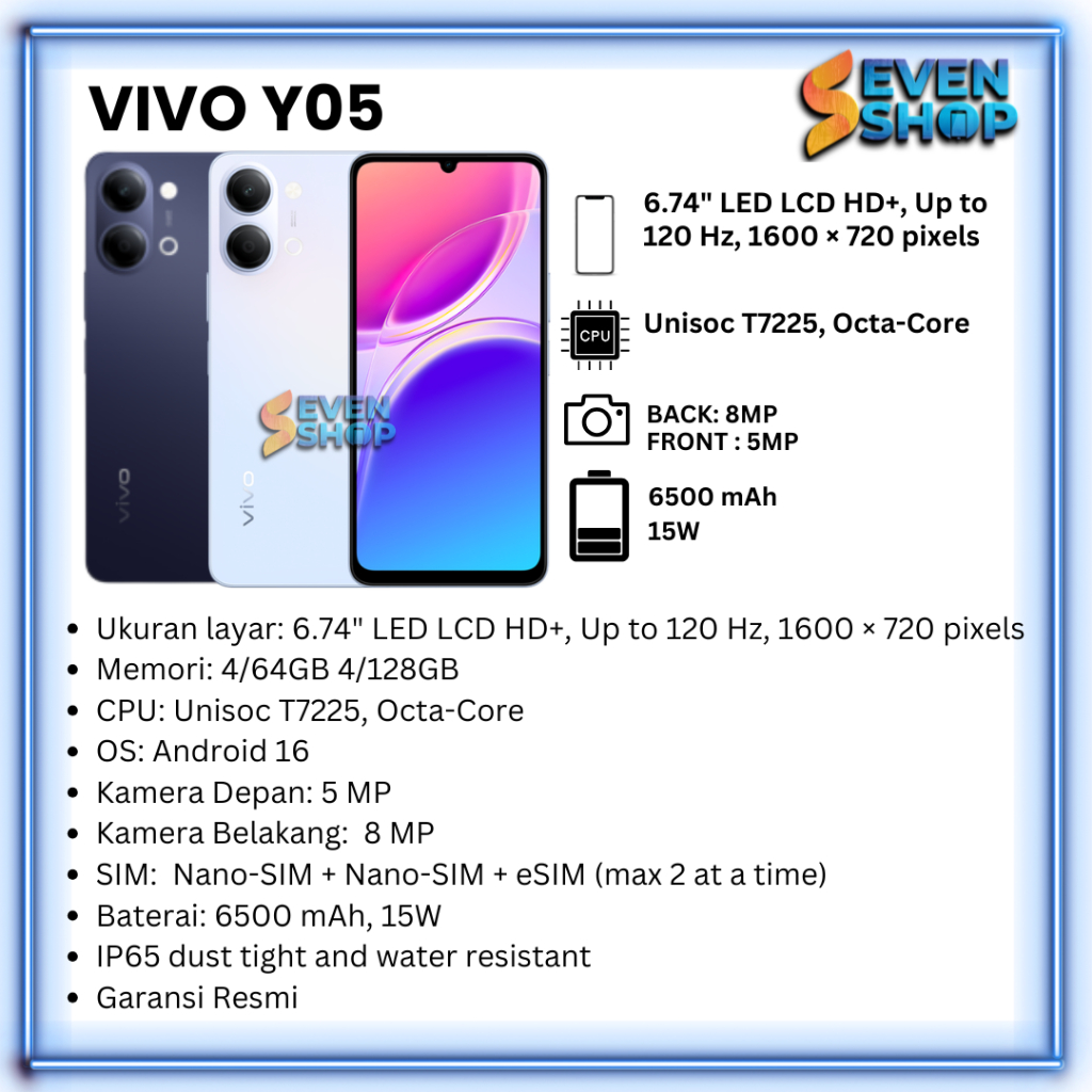 VIVO Y05 RAM 4/64GB 4/128GB GARANSI RESMI 12 BULAN