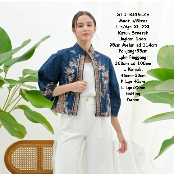 Baju Atasan Outer Batik Wanita Modern Jaket Blazer Batik Wanita Casual Resleting Depan bahan Katun S