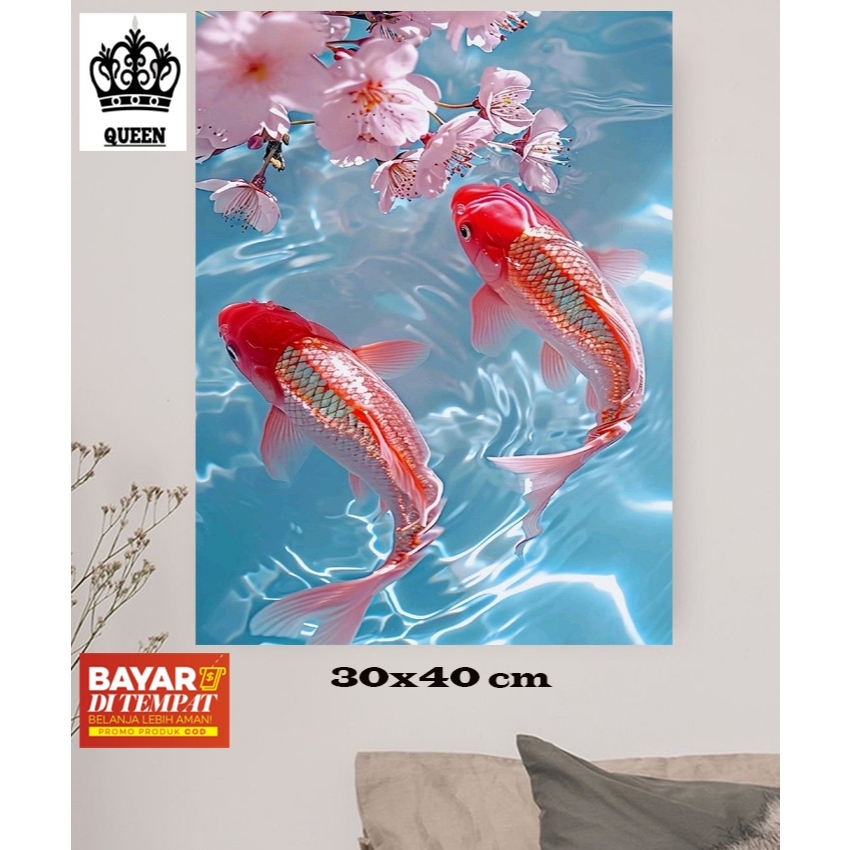 HIASAN DINDING IKAN KOI FENGSHUI/PAJANGAN DINDING RUMAH/POSTER IKAN KOI/WALLDECOR