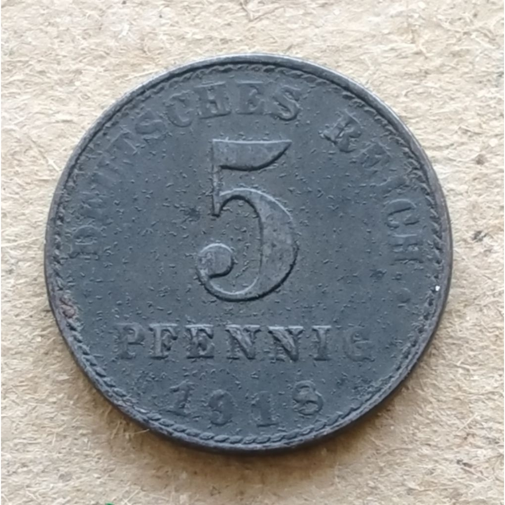 Koin Kuno Jerman 5 Pfennig 1918 Zink
