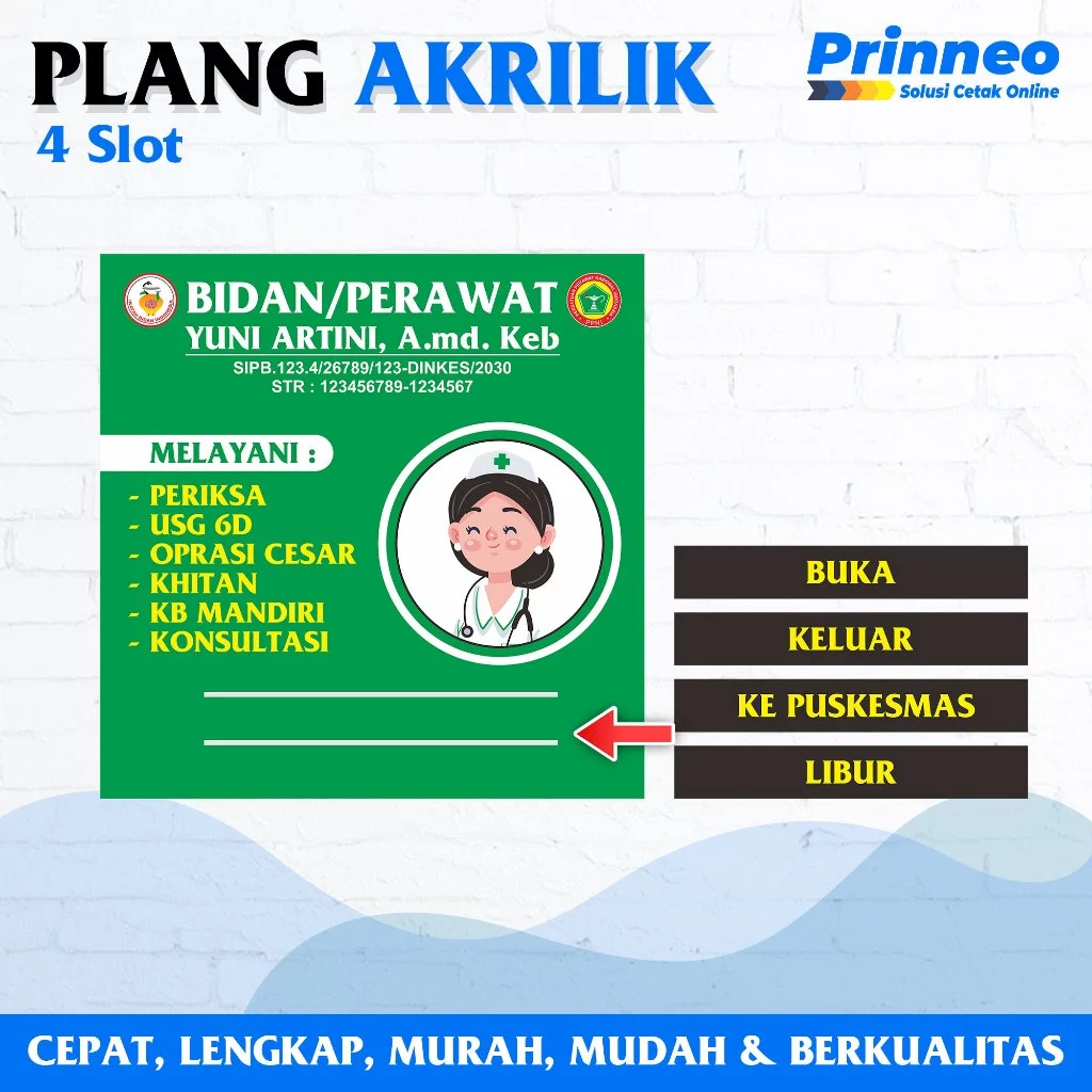 PLANG BIDAN PRAKTEK, PLANG BIDAN, PAPAN NAMA BIDAN PRAKTEK, PLANG BIDAN AKRILIK, PLANG NAMA BIDAN