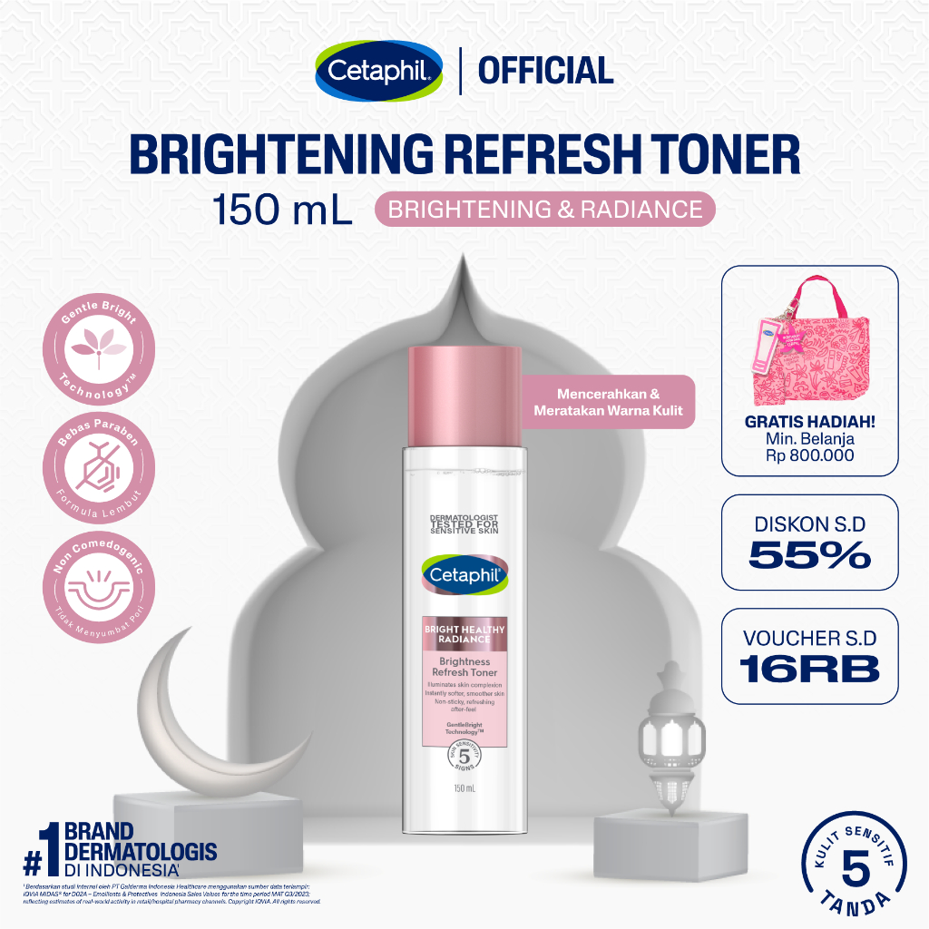 Cetaphil Bright Healthy Radiance Brightness Refresh Toner 150g dengan Glycerin, Niacinamide, dan Whi