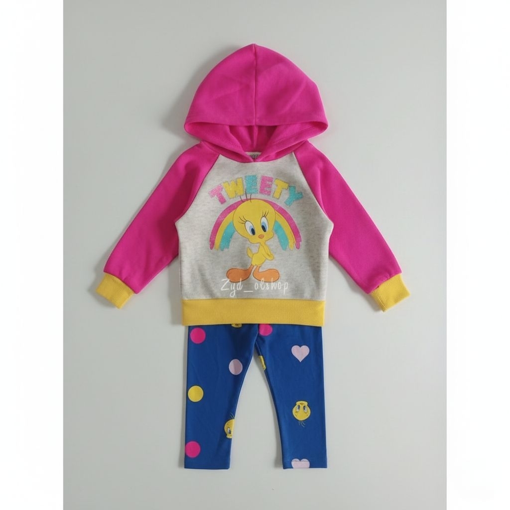 Set Sweater Gliter Bayi Perempuan Looney Tunes | Set Sweater Hoodie Looney Tunes
