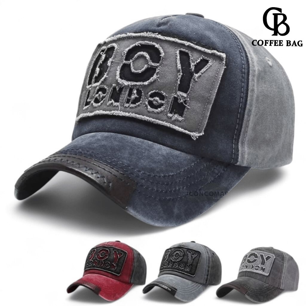 [CB] Topi Baseball Vintage Unisex Model Boy London Bordir Patch Washed Denim Adjustable HB-10